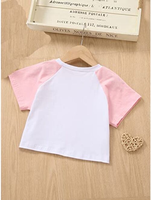 Floerns Girls Summer Print Short Sleeve Round Neck Crop Tops Tee Shirts