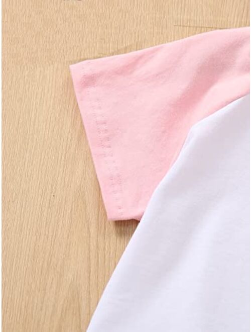 Floerns Girls Summer Print Short Sleeve Round Neck Crop Tops Tee Shirts