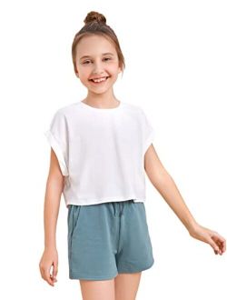 Girl's Basic Short Sleeve Tee Solid Round Neck Summer Tshirt Crop Tops