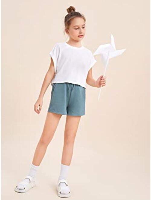 Milumia Girl's Basic Short Sleeve Tee Solid Round Neck Summer Tshirt Crop Tops