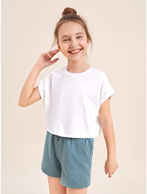Milumia Girl's Basic Short Sleeve Tee Solid Round Neck Summer Tshirt Crop Tops