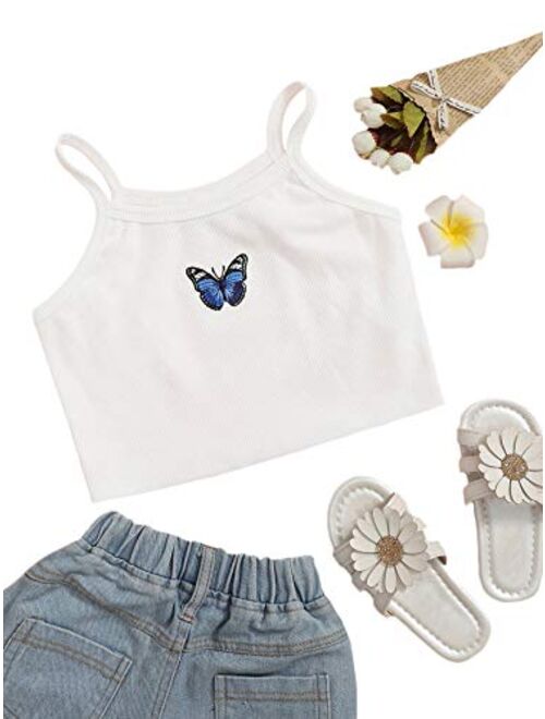 Romwe Girl's Summer Clothes Butterfly Pattern Crop Tank Tops