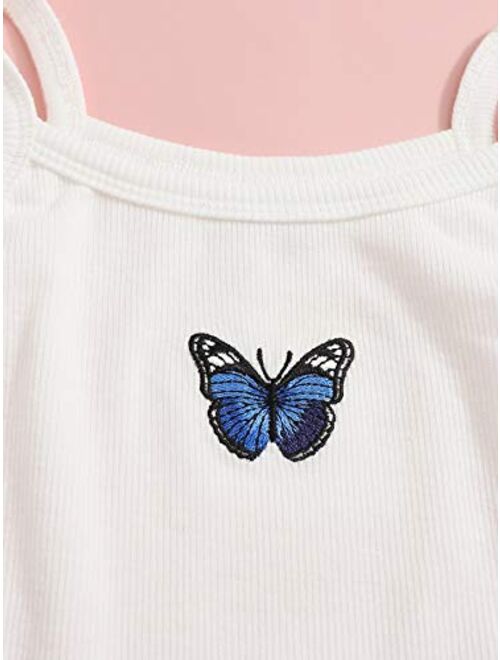 Romwe Girl's Summer Clothes Butterfly Pattern Crop Tank Tops