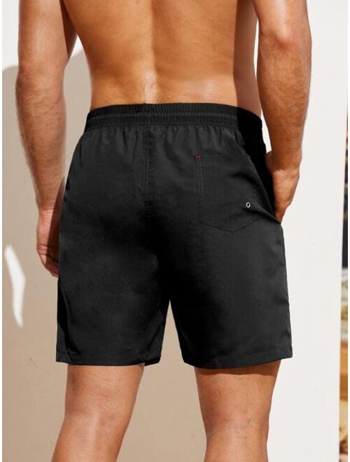 Shein Men Slant Pockets Drawstring Waist Swim Trunks