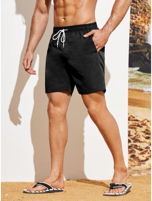 Shein Men Slant Pockets Drawstring Waist Swim Trunks