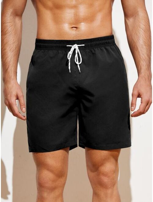 Shein Men Slant Pockets Drawstring Waist Swim Trunks
