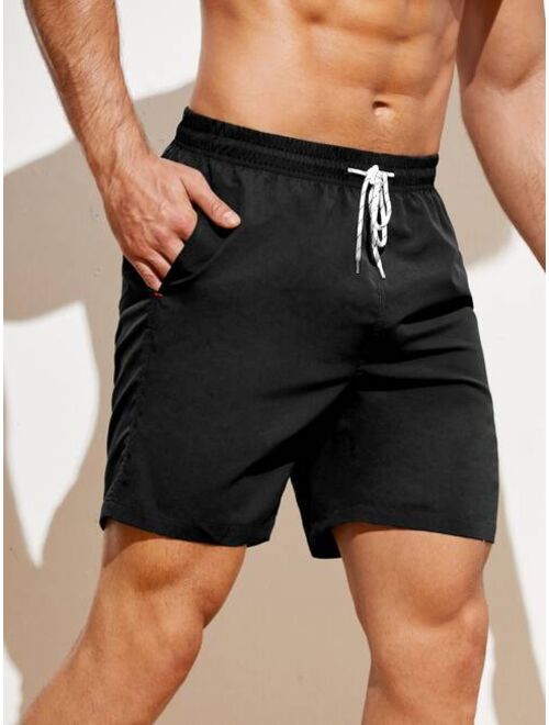Shein Men Slant Pockets Drawstring Waist Swim Trunks