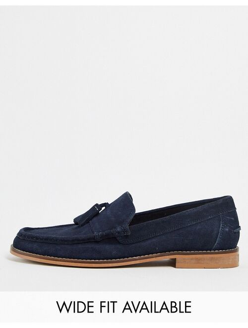 ASOS DESIGN tassel loafers in navy suede with natural sole