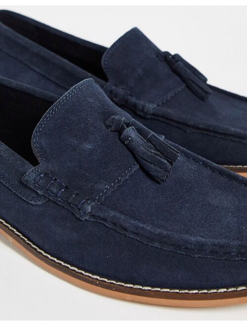 ASOS DESIGN tassel loafers in navy suede with natural sole