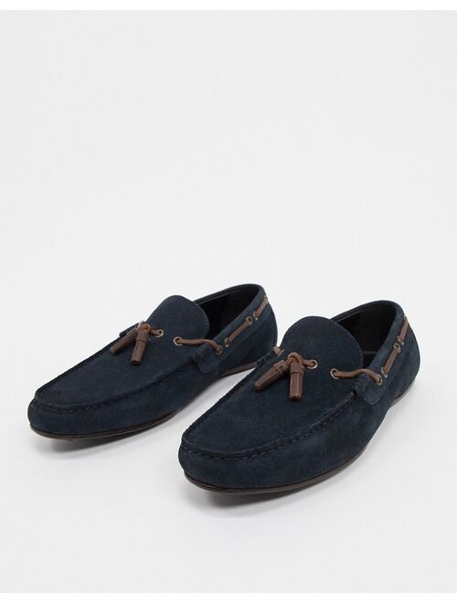 ASOS DESIGN driving shoes in navy suede with lace detail