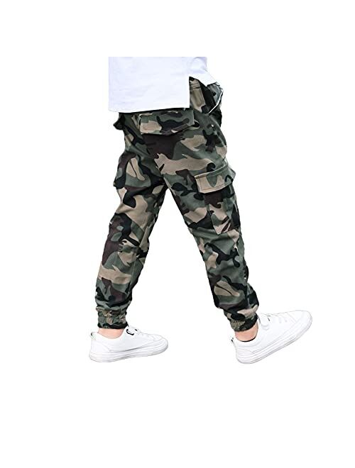 Rolanko Boys' Cargo Pants Casual Kids Joggers Elastic Waist Outdoor Hiking Baggy Trousers 4-14 Years