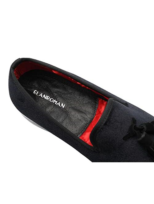 ELANROMAN Men's Loafers Tassels Penny Slip-On Luxury Wedding Shoes