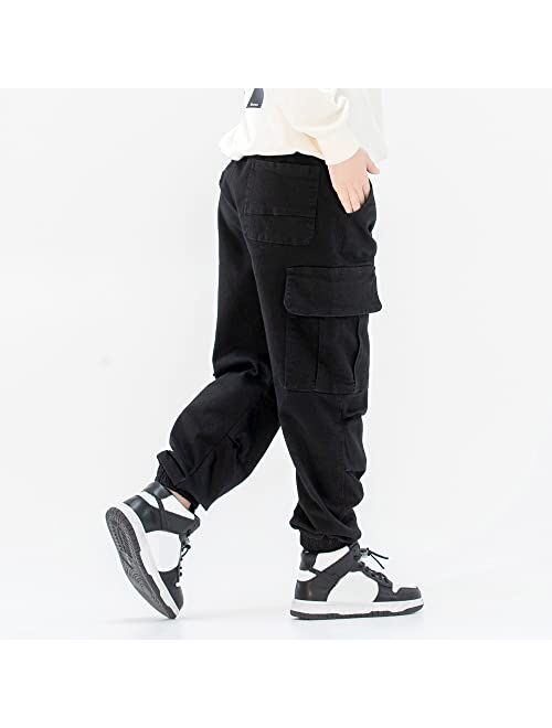 MINI PANDA Boys' Cargo Pant,Husky Boys Adjustable Waist Pants Size 6-16
