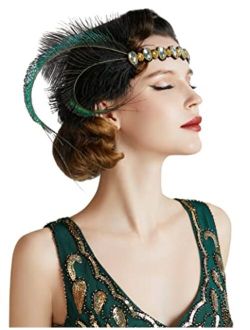 BABEYOND BABEYODN 1920s Flapper Peacock Headband 20s Rhinestone Elastic Headpiece Great Gatsby Hair Accessories