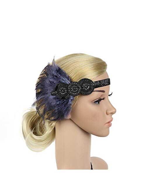 Countonme Art Deco 1920s Accessories Flapper Headband 20s Feather Headpiece Gatsby Costume Peacock Hair Accessories