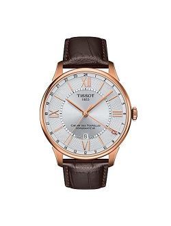 Men's Chemin des Tourelles 316L Stainless Steel case with Rose Gold PVD Coating Swiss Automatic Watch with Leather Strap, Brown, 21 (Model: T0994293603800)