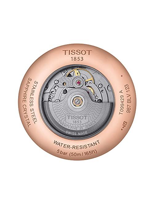 Tissot Men's Chemin des Tourelles 316L Stainless Steel case with Rose Gold PVD Coating Swiss Automatic Watch with Leather Strap, Brown, 21 (Model: T0994293603800)