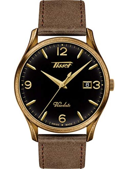 Tissot Men's Heritage Visodate Stainless Steel Swiss Quartz Watch with Leather Strap, Brown, 20 (Model: T1184103605700)