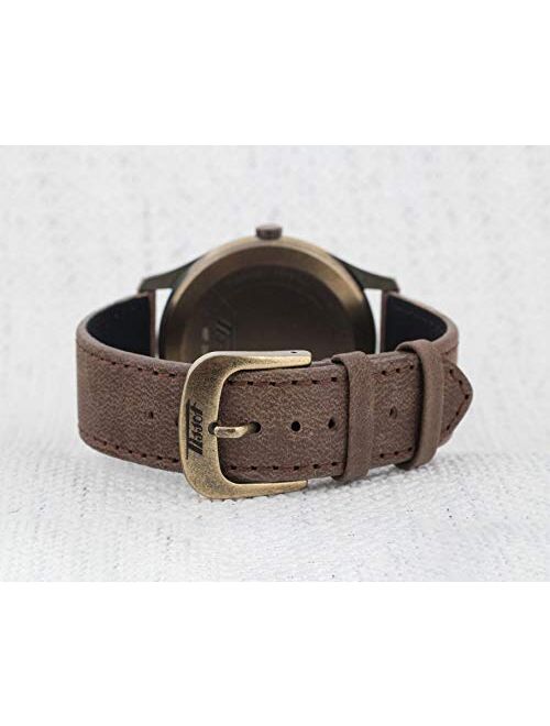 Tissot Men's Heritage Visodate Stainless Steel Swiss Quartz Watch with Leather Strap, Brown, 20 (Model: T1184103605700)