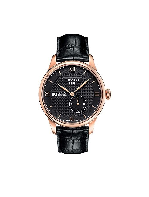 Tissot Men's Le Locle 316L Stainless Steel case with Rose Gold PVD Coating Swiss Automatic Watch with Leather Strap, Black, 19 (Model: T0064283605800)