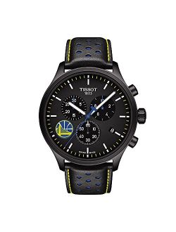 Men's Chrono XL NBA Golden State Warriors Stainless Steel Swiss Quartz Watch with Leather Strap, Black, 22 (Model: T1166173605102)