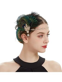 BABEYOND 1920s Flapper Headband 1920s Crystal Headband Hair Accessories (Peacock)