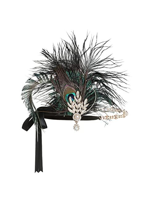 BABEYOND 1920s Flapper Headband 1920s Crystal Headband Hair Accessories (Peacock)