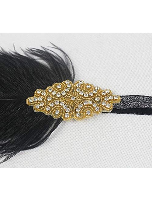 Z&X 1920s Feather Flapper Headband Inspired Leaf Crystal Pearl Headpiece 20's Roaring Hair Accessories for Women