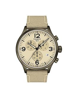 Men's Chrono XL Stainless Steel Swiss Quartz Watch with Fabric Strap, Beige, 22 (Model: T1166173726701)
