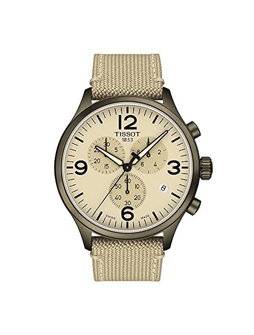 Tissot Men's Chrono XL Stainless Steel Swiss Quartz Watch with Fabric Strap, Beige, 22 (Model: T1166173726701)