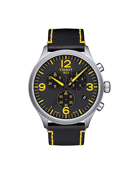 Tissot Men's Chrono XL Classic Tour de France Edition 316L Stainless Steel case Swiss Quartz Watch with Leather Strap, Black,Yellow, 22 (Model: T1166171605701)