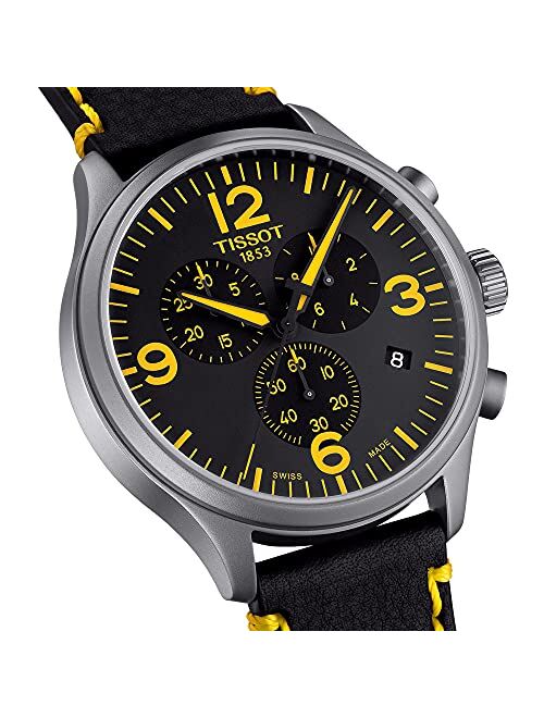 Tissot Men's Chrono XL Classic Tour de France Edition 316L Stainless Steel case Swiss Quartz Watch with Leather Strap, Black,Yellow, 22 (Model: T1166171605701)