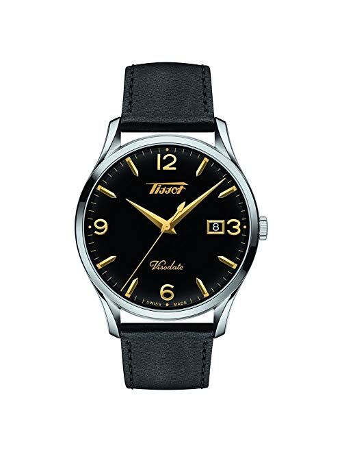 Tissot Men's Heritage Visodate Stainless Steel Swiss Quartz Watch with Leather Strap, Black, 20 (Model: T1184101605701)