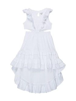 Girl's High-Low Ruffle Maxi Dress (Big Kids) White 16 (Big Kid)