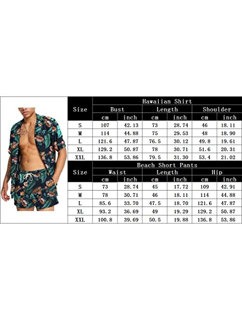 Conmite Men's Hawaiian Shirts Sets Short Sleeve Casual Button Down Beach Flower Shirt and Shorts Suits