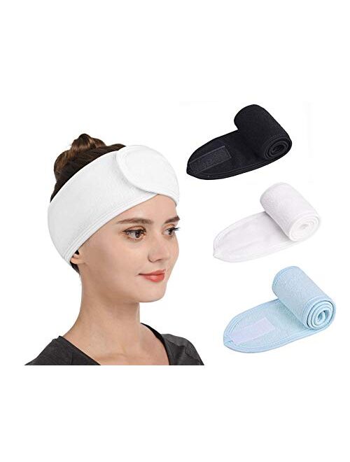 Gnafihz Facial Spa Headband - 3 Pcs Makeup Shower Bath Hair Wrap Sport Headband Adjustable Stretch Sweat Headband with Magic Tape,Fits All