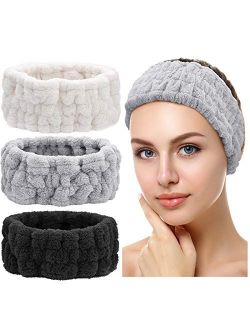 Chuangdi 3 Pieces Spa Facial Headband for Makeup and Washing Face Terry Cloth Hairband Yoga Sports Shower Facial Elastic Head Band Wrap for Girls and Women (Black, White,