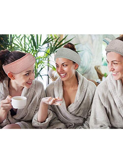 Whaline 4 Pack Spa Facial Headband Super Absorption Makeup Hair Wrap Adjustable Coral Fleece Hair Band Soft Towel Head Band for Face Washing, Shower Sports Yoga (Pea Gree