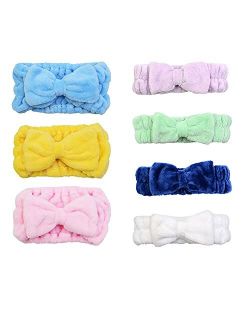 Chloven 7 Pcs Microfiber Bowtie Oversized Headbands Facial Makeup Headband Large Cosmetic Bowknot Hairlace Adjustable Elastic HairBand for Girls Women（Wide + Narrow style