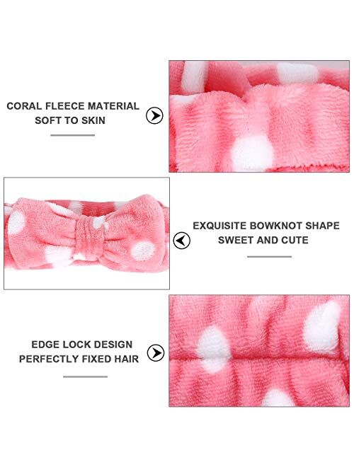 Lades Spa Headband – 6 Pack Bow Hair Band Women Facial Makeup Head Band Soft Coral Fleece Head Wraps For Shower Washing Face