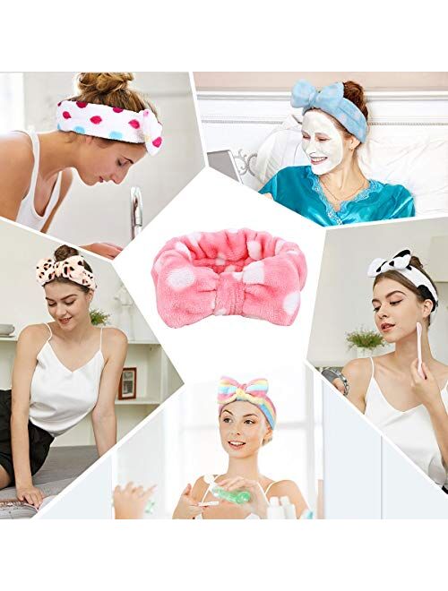 Lades Spa Headband – 6 Pack Bow Hair Band Women Facial Makeup Head Band Soft Coral Fleece Head Wraps For Shower Washing Face