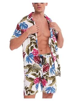 COOFANDY Mens Hawaiian Batik Shirt Tropical Printed Aloha Shirts Summer Button Down Beach Shirt
