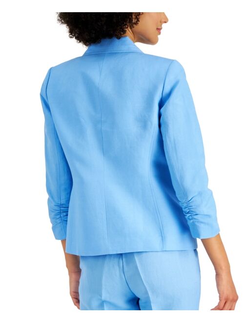 Kasper Ruched-Sleeve Linen Blend Blazer