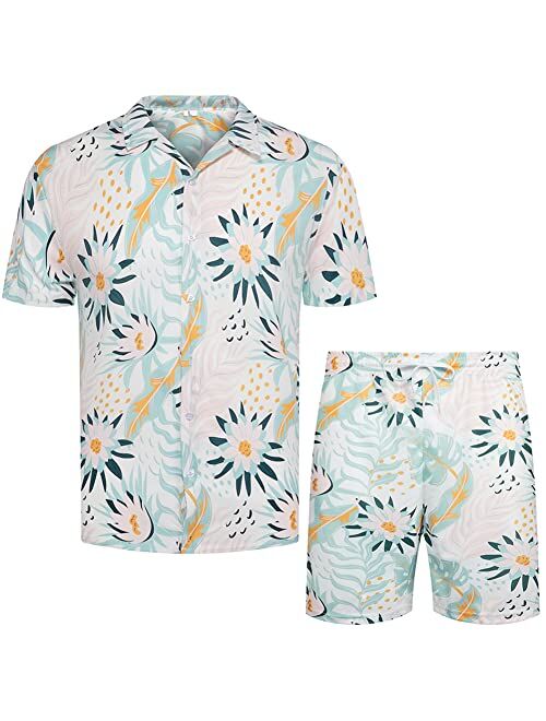 Duofier Men's Summer Tracksuit Hawaiian Shirt and Shorts 2 Piece Vacation Outfits Sets