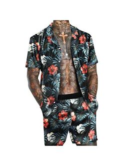 N-A. Men's Flower Shirt Hawaiian Sets Casual Button Down Short Sleeve Shirt