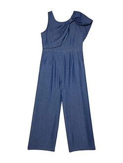Twist Wrap Wide Leg Jumpsuit with Pockets for Big Kids - Stylish Round Neckline and Attached Pants Outfits