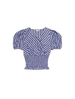 Girl's Puff Sleeve Smocked Top (Big Kids) Navy 14 (Big Kid)