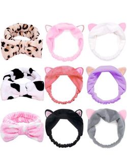 Let Party 9 Pack Facial Bow Hair Band Cat Ear Hairband Bowknot Makeup Hairbands Beauty Spa Headbands for Women Girls Running Sport Washing Face Shower Spa Mask