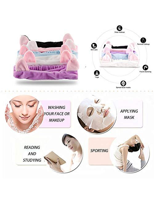 Let Party 9 Pack Facial Bow Hair Band Cat Ear Hairband Bowknot Makeup Hairbands Beauty Spa Headbands for Women Girls Running Sport Washing Face Shower Spa Mask