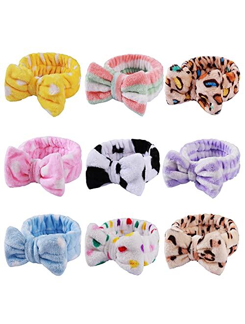 NEW LIVE 9 Pcs Headbands Bow Shower Elastic Hair Band Coral Fleece Headbands for Washing Face Headwraps for Makeup Cosmetic Sweet Headbands